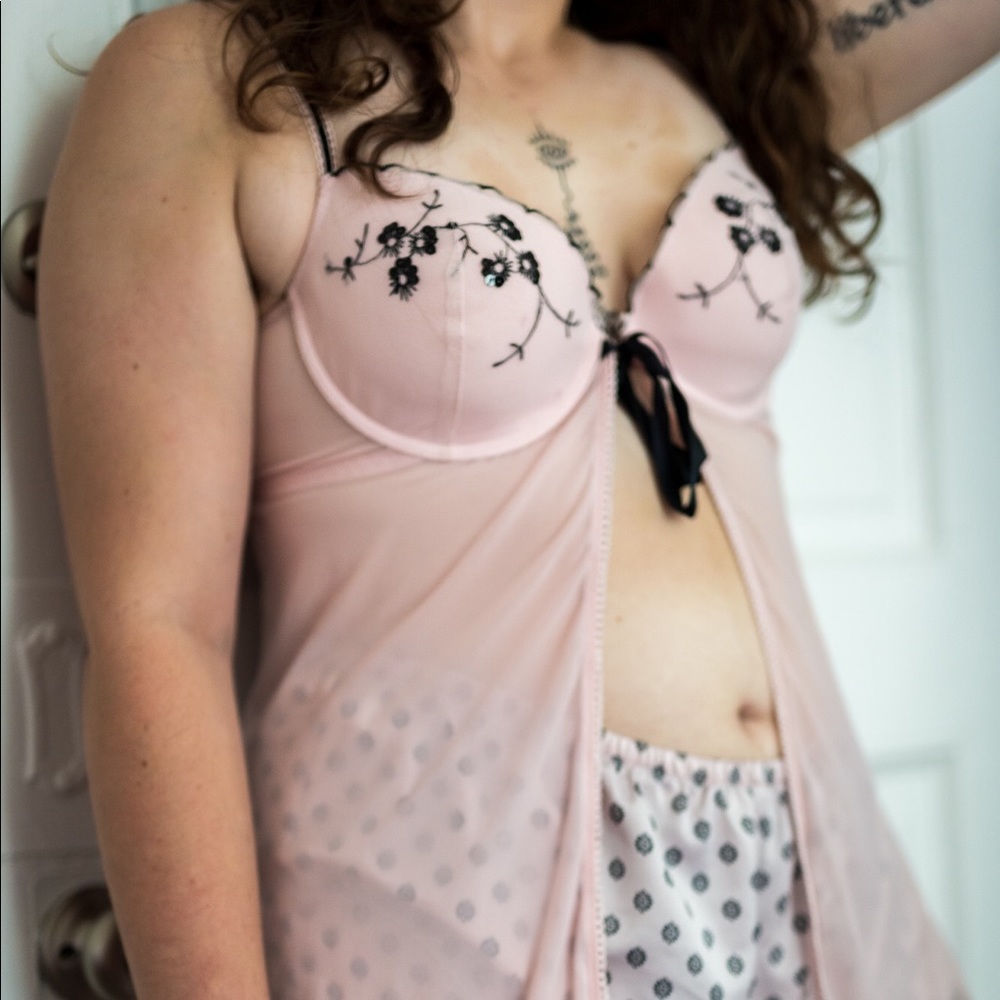 Baby Pink Teddy w Black Floral Accents